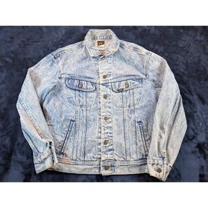 LEE Vintage Men's Blue Acid Washed Denim Jean Trucker Jacket Union Made USA M